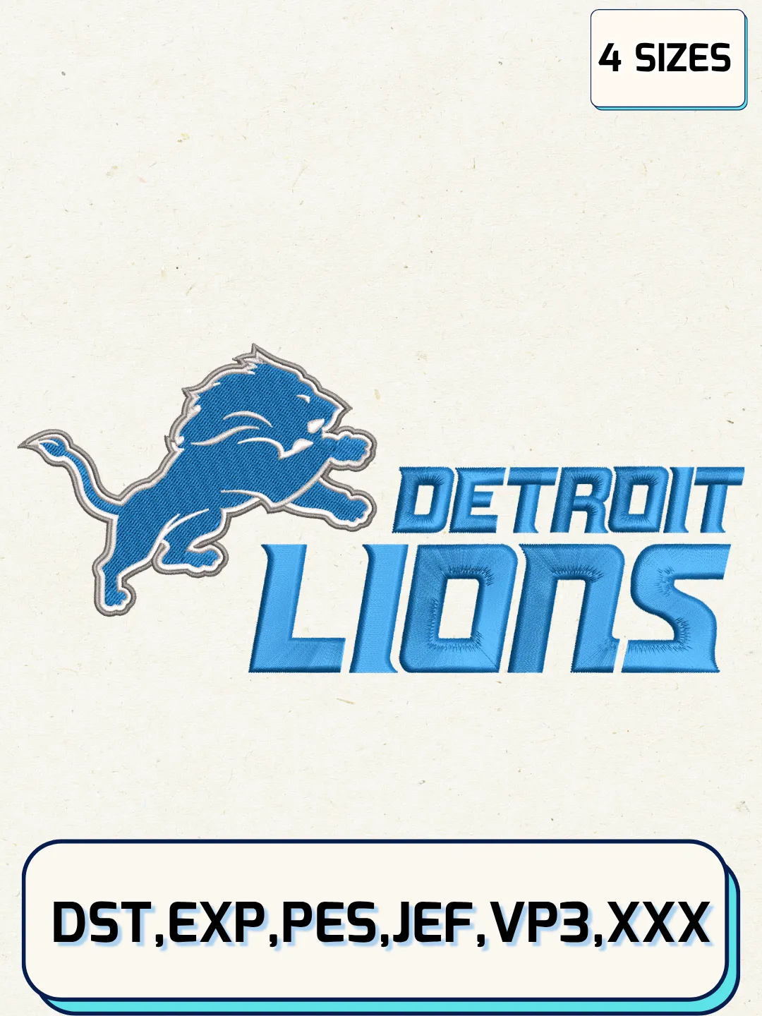 Detroit Lions Alternate Logo Embroidery Design Files,NFL Logo Embroidery Designs,Machine Embroidery Files,4 Sizes