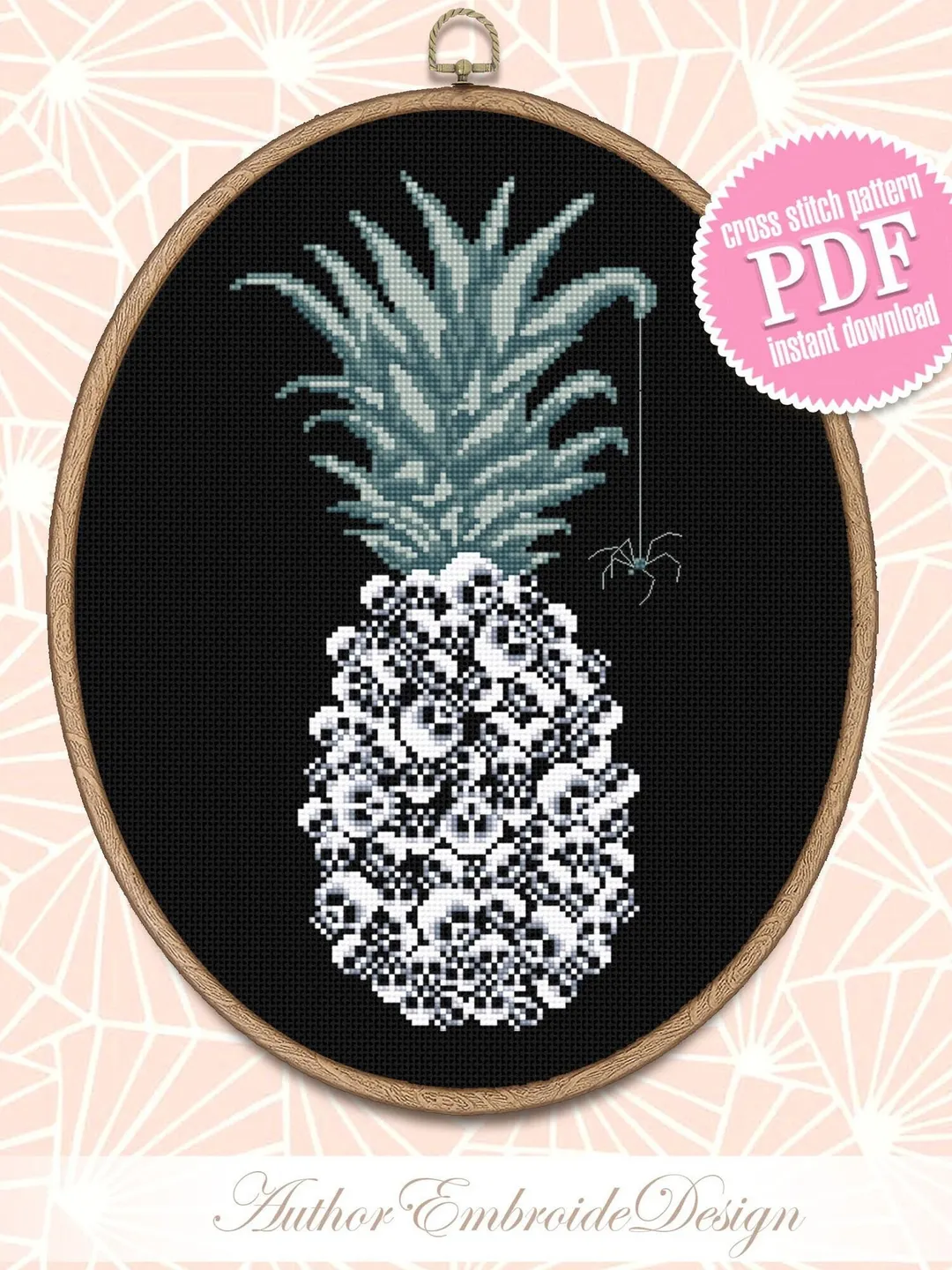 Pineapple skull cross stitch pattern download PDF Gothic cross stitch chart, Halloween skulls embroidery PDF Gothic halloween Skull art #H56