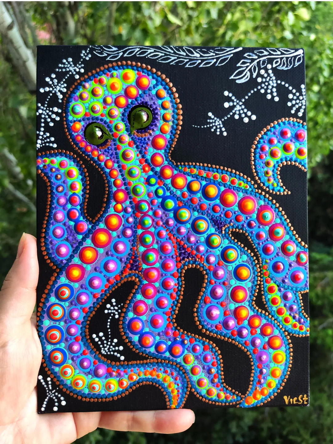 Octopus Dot Painting Acrylic Original Art Canvas 15 by 20 cm