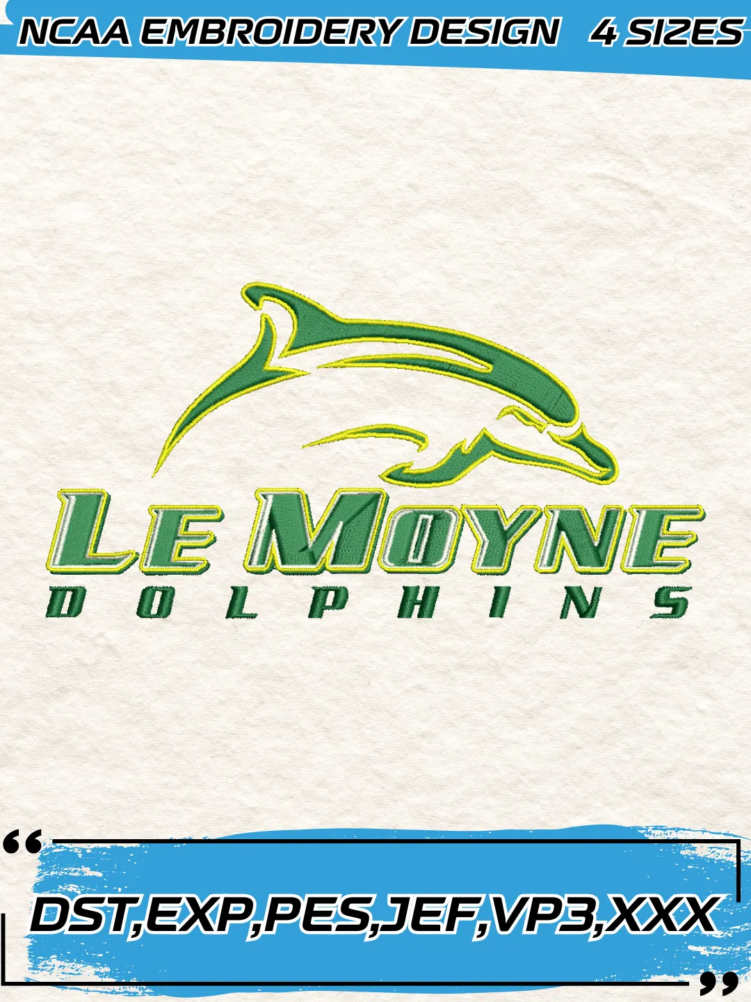 Le Moyne Dolphins Logo Embroidery Design,NCAA Logo Embroidery Design,Machine Embroidery Design File,4 Sizes, Digital Download