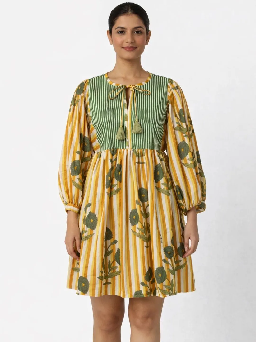 indian print midi dress Green and White Printed Dress | Harmony Hues
