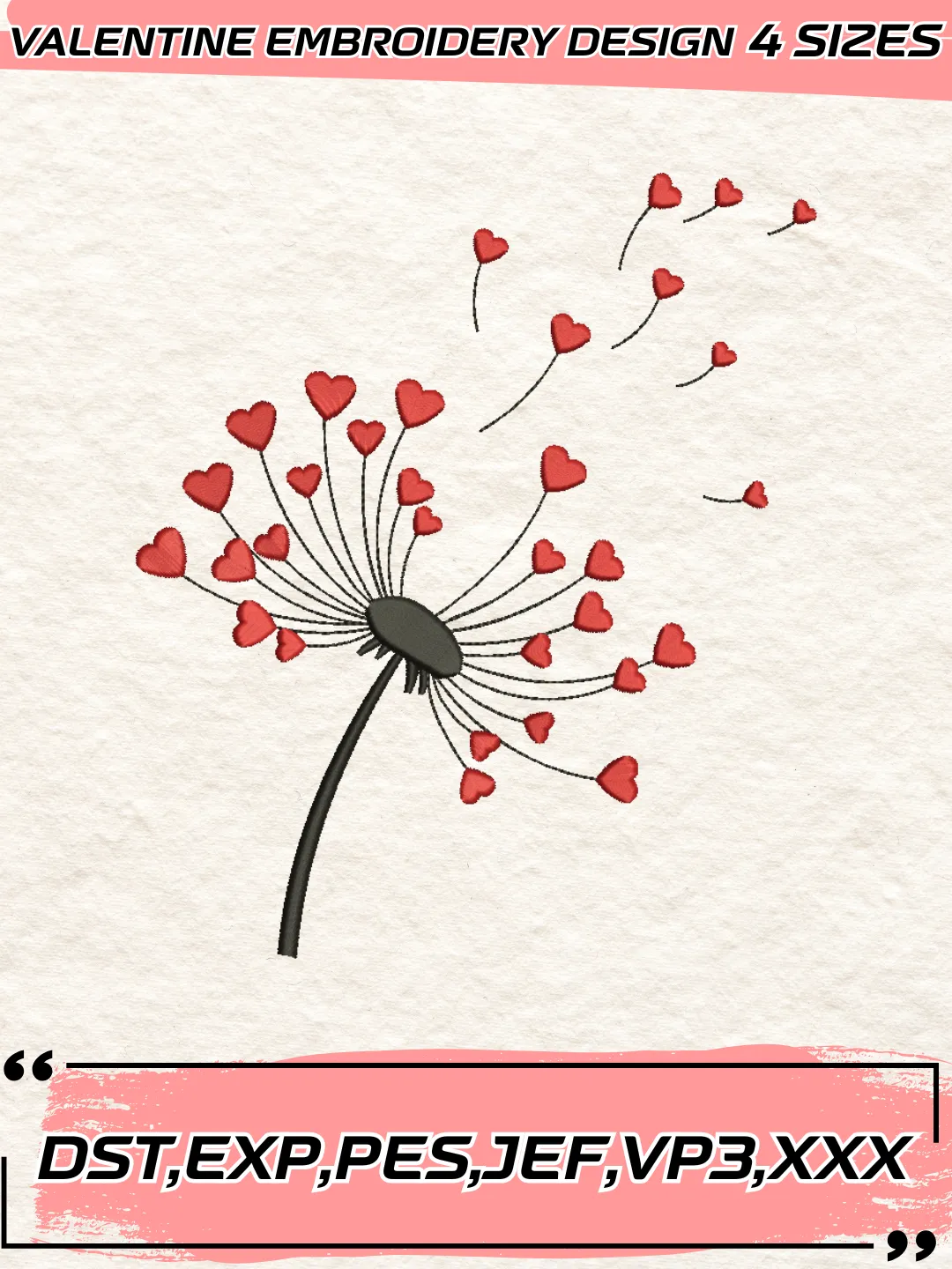 Heart Flower Embroidery Design,Valentine's Day Embroidery Design,Machine Embroidery Design File,4 Sizes, Digital Download_VLT60