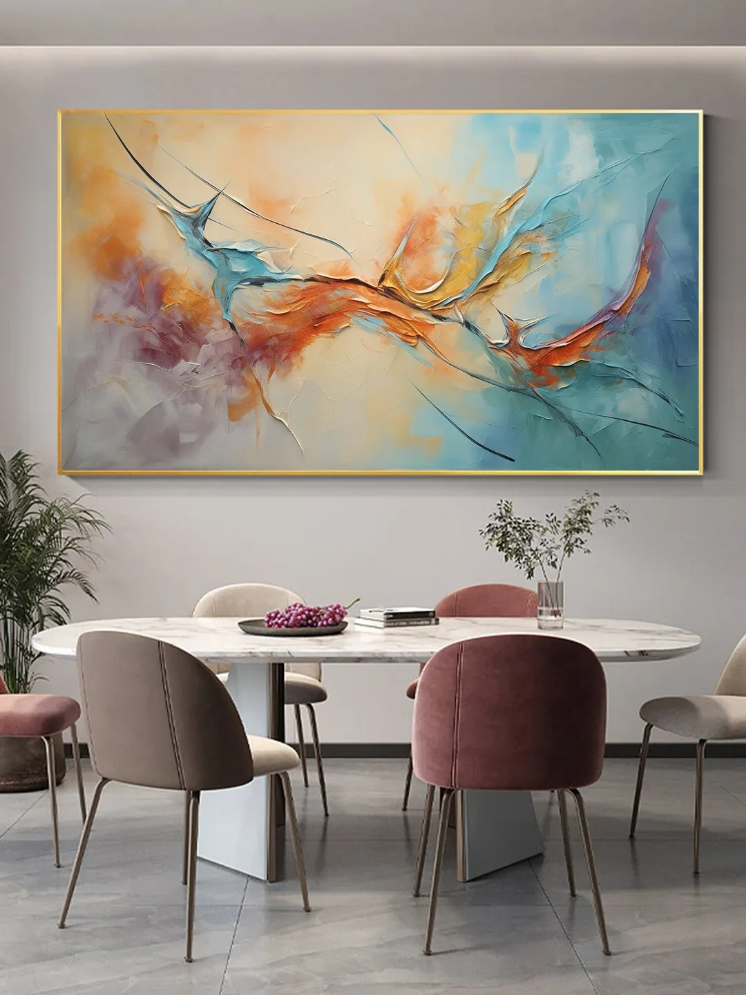 Original Framed Colorful Oil Painting On Canvas, Large Wall Art, Abstract Flowers Painting, Custom Painting, Living room Wall Art Home Decor
