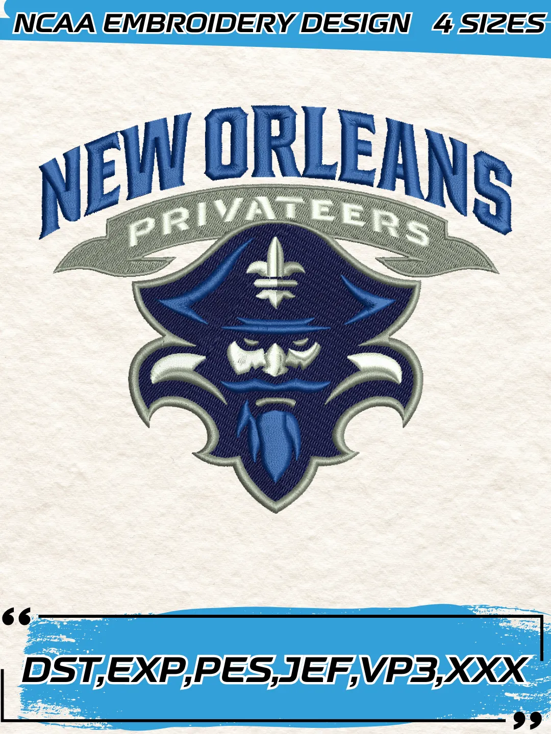 New Orleans Privateers Logo Embroidery Design,NCAA Logo Embroidery Design,Machine Embroidery Design File,4 Sizes, Digital Download