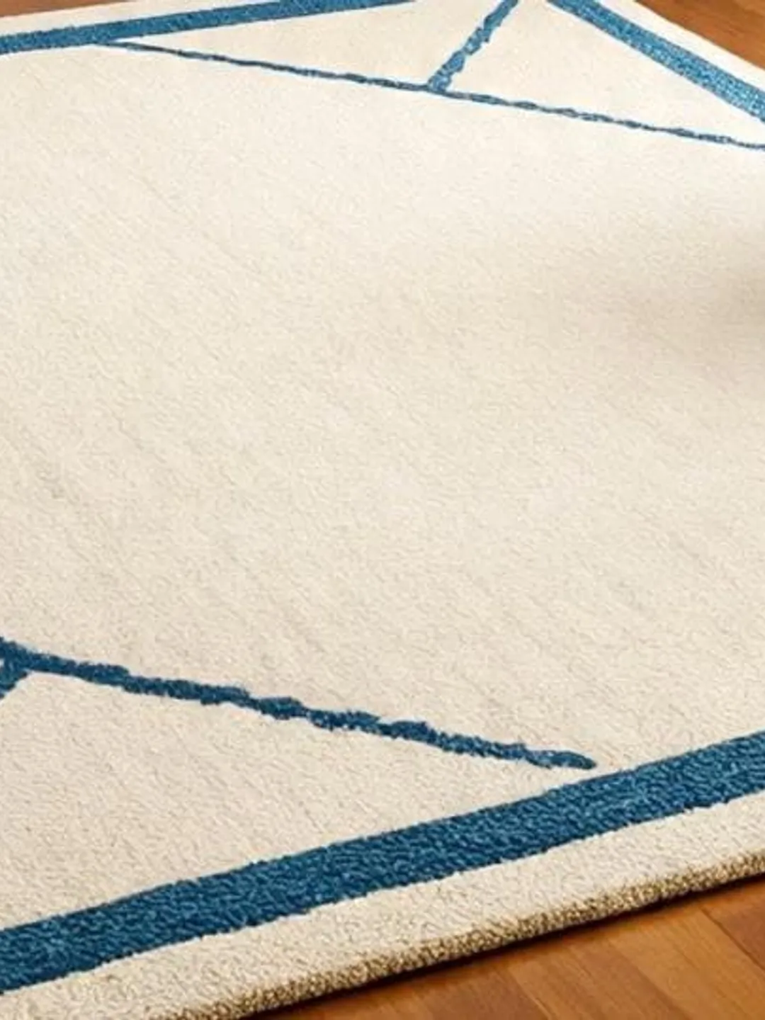 Modern Ivory and Blue Hand Knotted Wool Area Rug