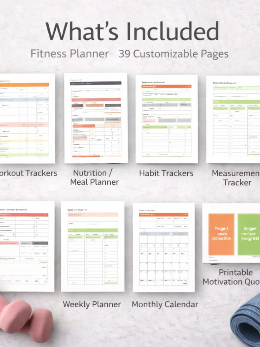 Fitness Planner Printable 39 Pages, Workout & Meal Tracker Journal ...