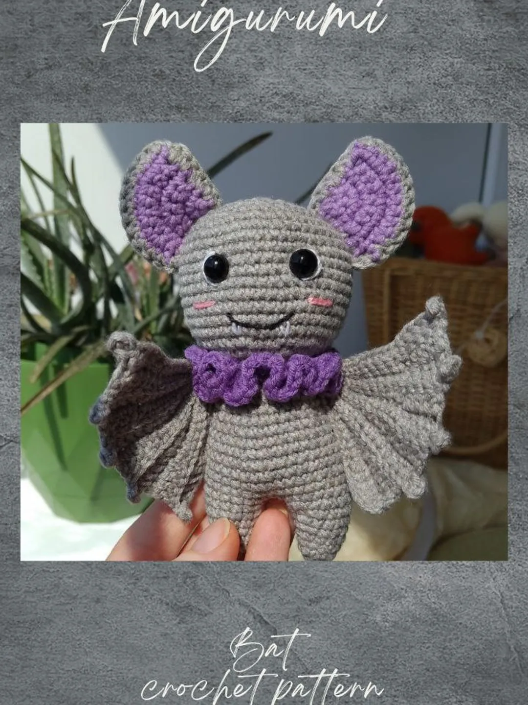 Amigurumi mini bat crochet pattern. Halloween decor DIY Cute miniature bad toy crochet pattern