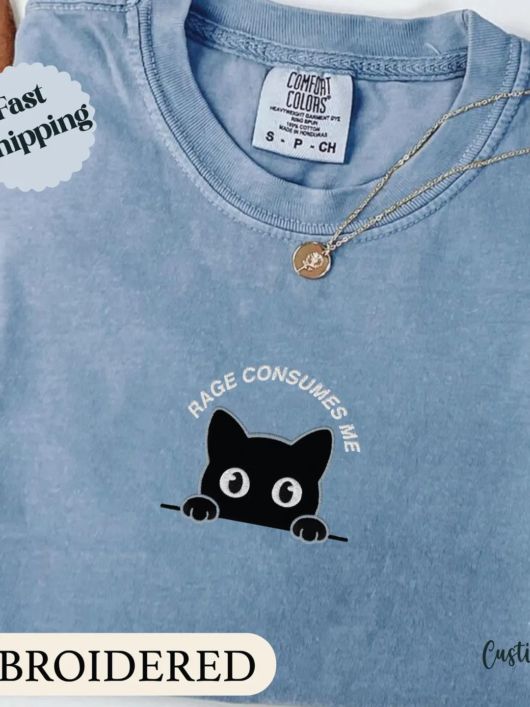 Rage Consumes Me Embroidered Shirt, Funny Sarcastic Kitten Tee, Cottagecore Comfort Colors Mental Health T Shirt, Cute Cat Meme T-Shirt,