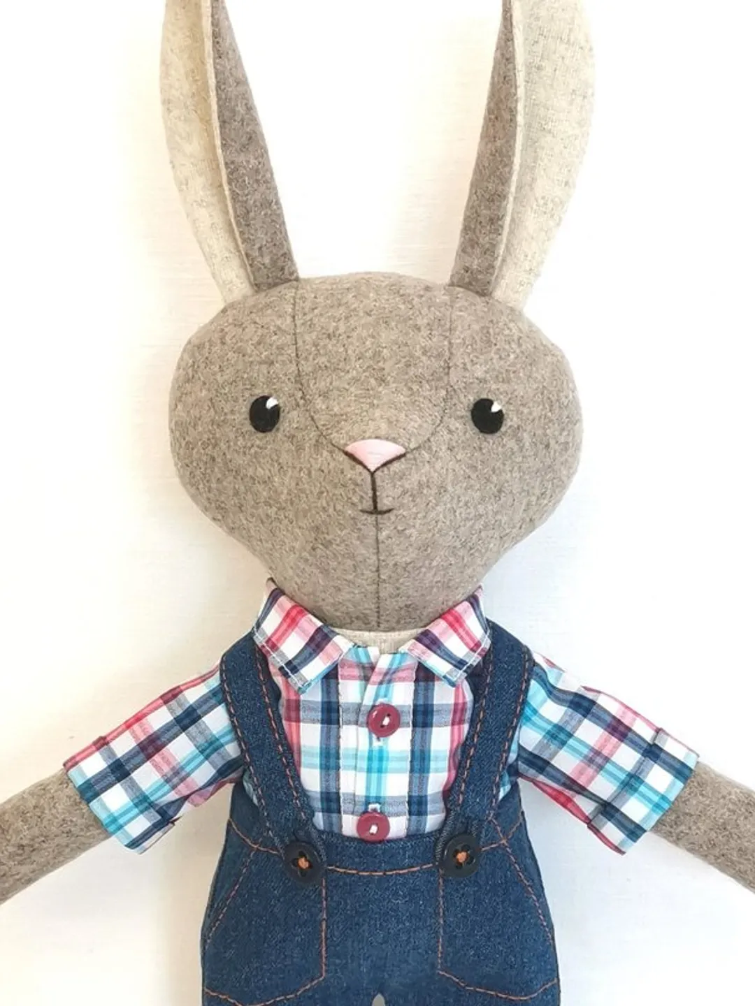Gray bunny boy, handmade stuffed rabbit toy, wool plush doll, soft bunny toy
