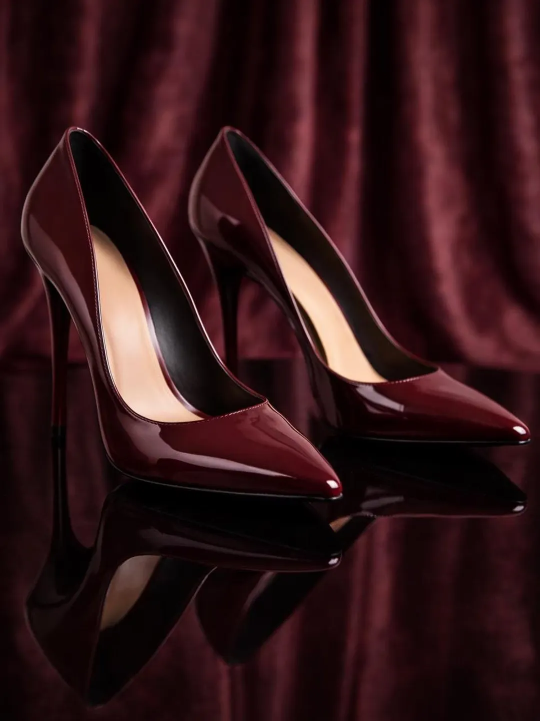 burgundy dress pumps Patent Leather Heels, Pointed Toe Stiletto Pumps, Classic High Heel Shoes, Luxury Party Wedding Shoe dinner shoe