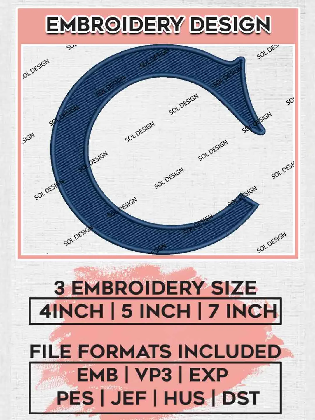 Chicago White Sox Letter C Logo Embroidery Files, MLB Chicago White Sox Team Embroidery, MLB Teams, 3 sizes, MLB White Sox Machine embroidery designs, Digital Download