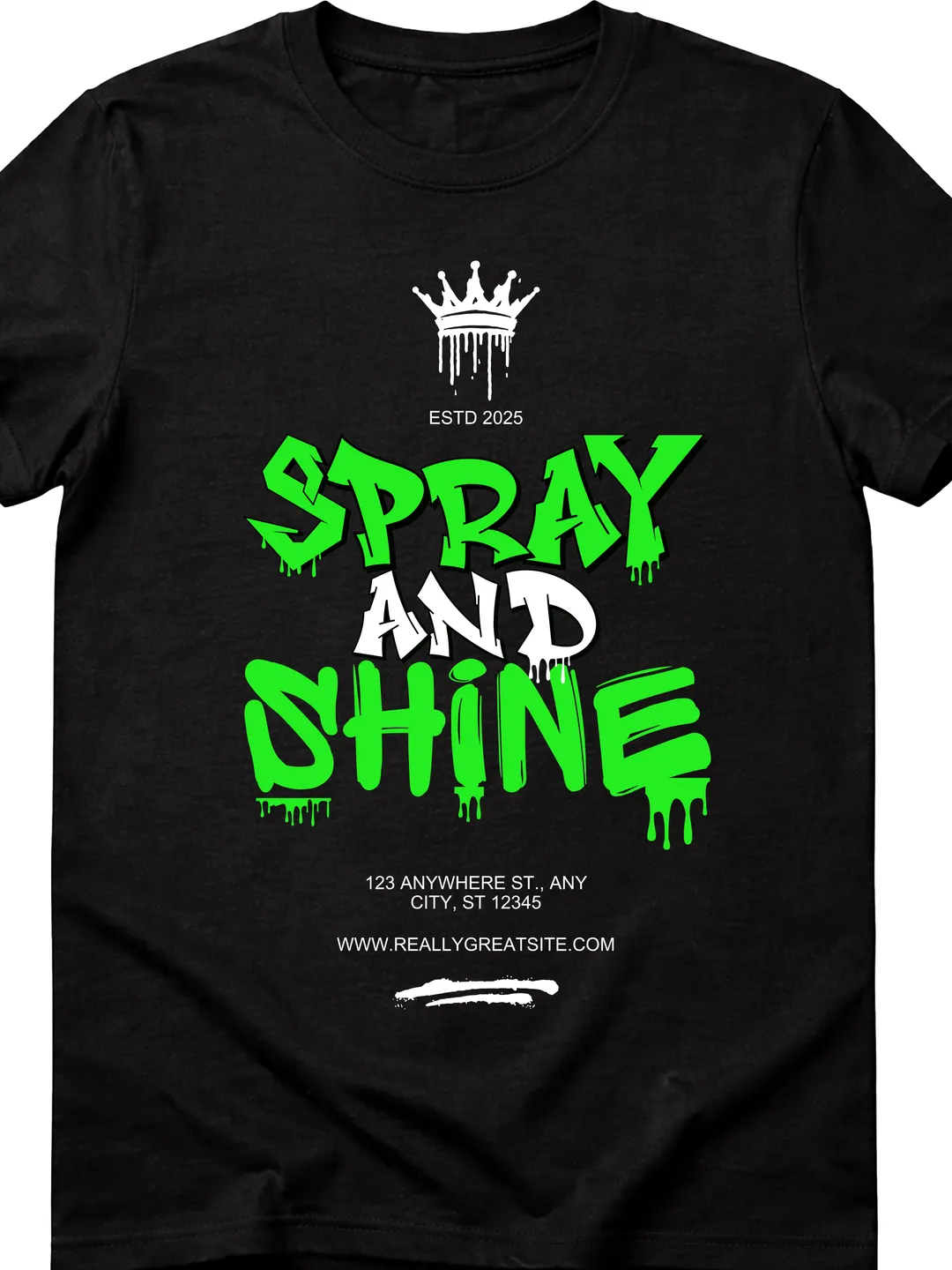 T-Shirt Design Black and Green, Spray and Shine, Dynamic Graffiti T-Shirt | Urban Streetwear Graphic Tee
