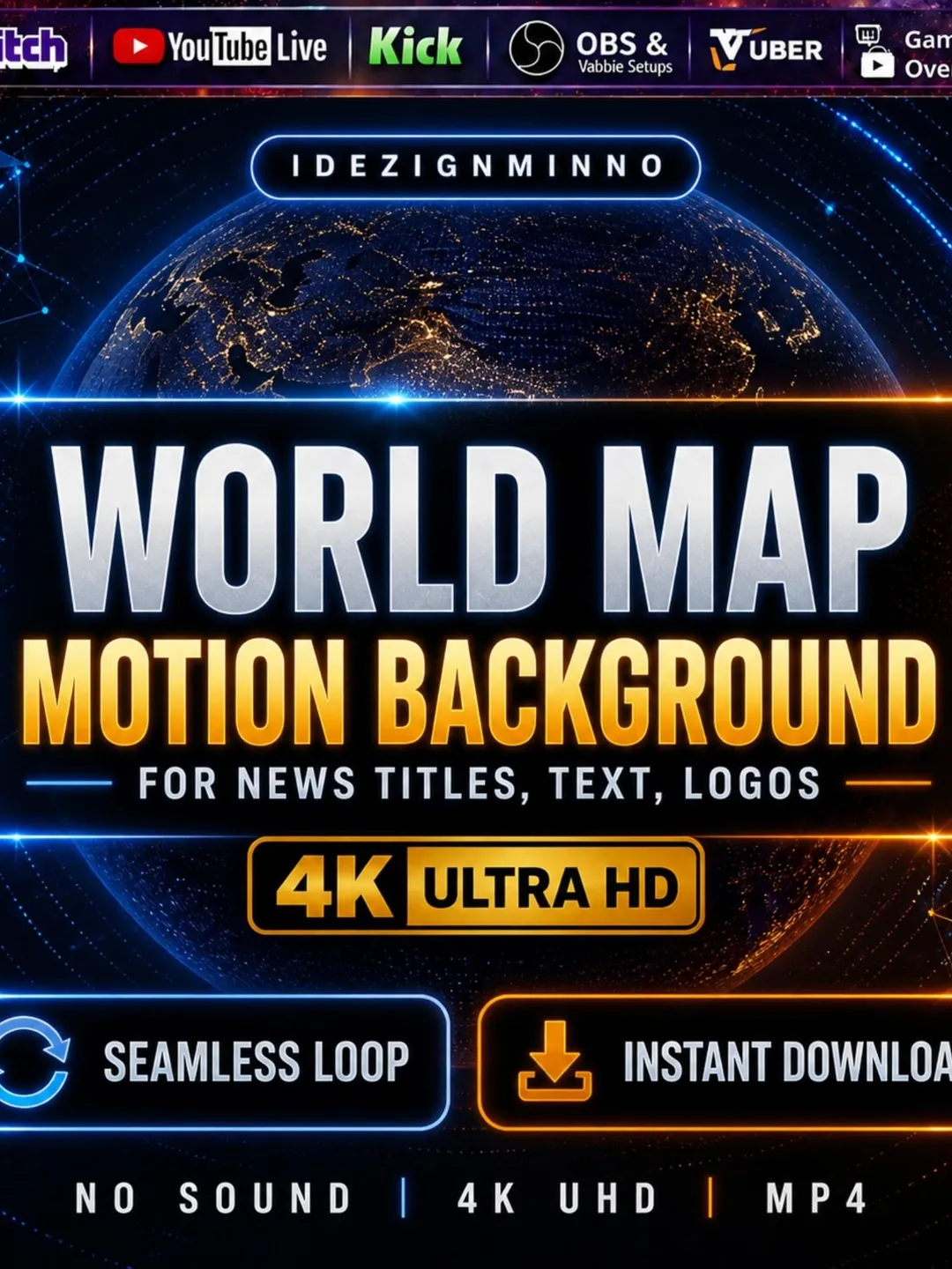 World Map Motion Animated Background Loop MP4 | Seamless News Intro for ...