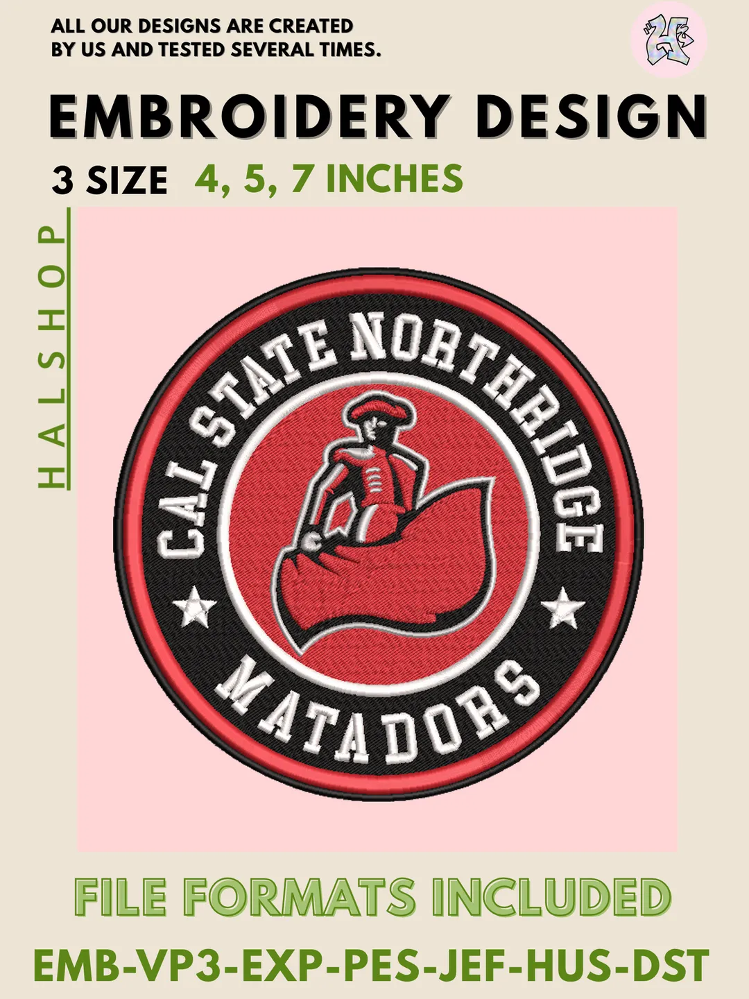 NCAA Cal State Northridge Matadors Logo Embroidery Design, College Team Machine Embroidery Files, Digital Download
