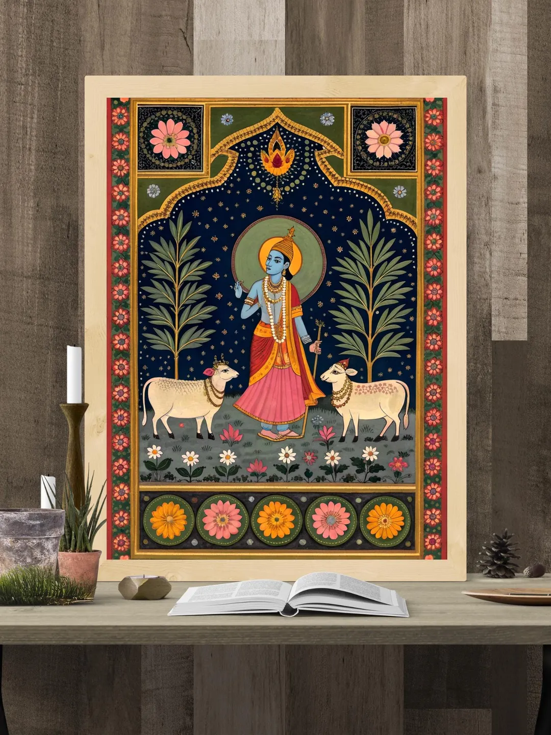 Moonlight Pichwai Wall Art | Indian Folk Painting | Divine Hindu Decor ...