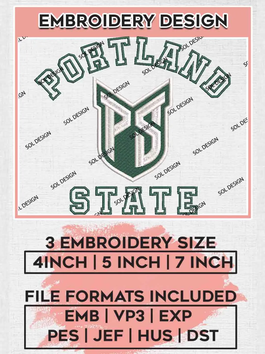 Portland State Viking Embroidery Design, Football Embroidery files, Sport Machine embroidery files, 3 sizes, Instant Download