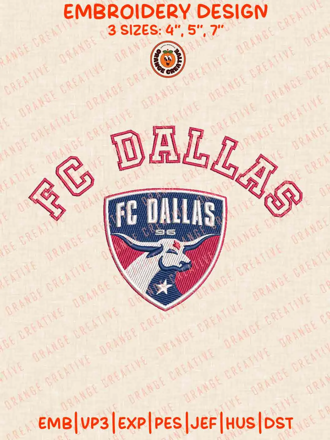 FC Dallas Word Logo Embroidery Files, FC Dallas Embroidery Designs, League Soccer Machine Embroidery Files, MLS FC Dallas Logo Machine Embroidery, 3 sizes, Digital Download
