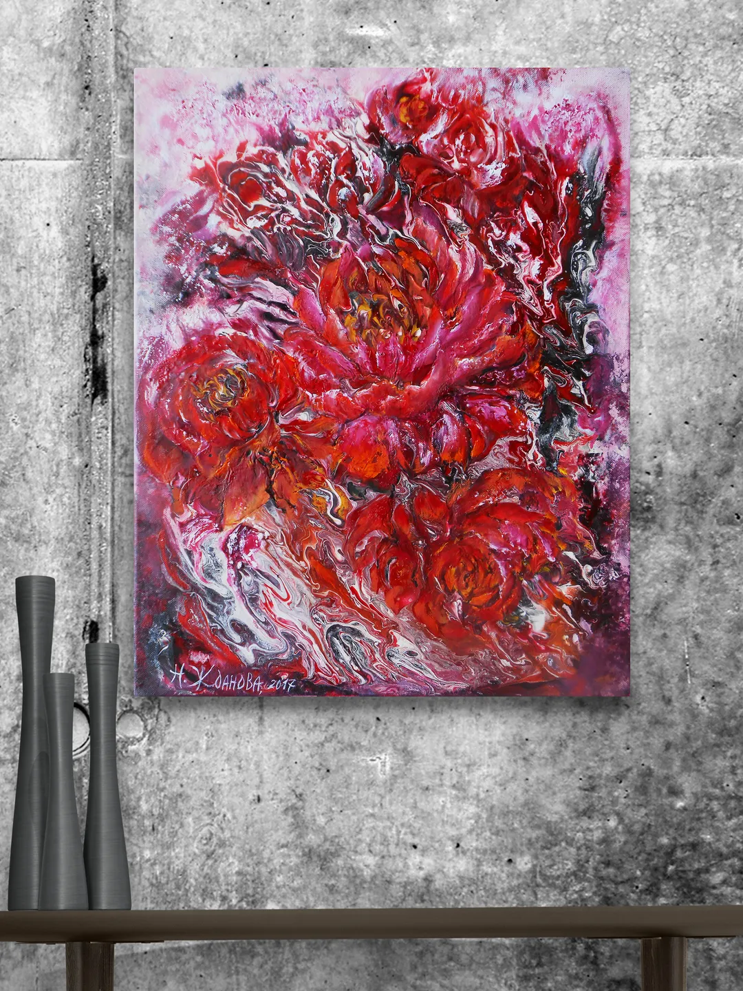 Red peony painting abstract flowers on canvas