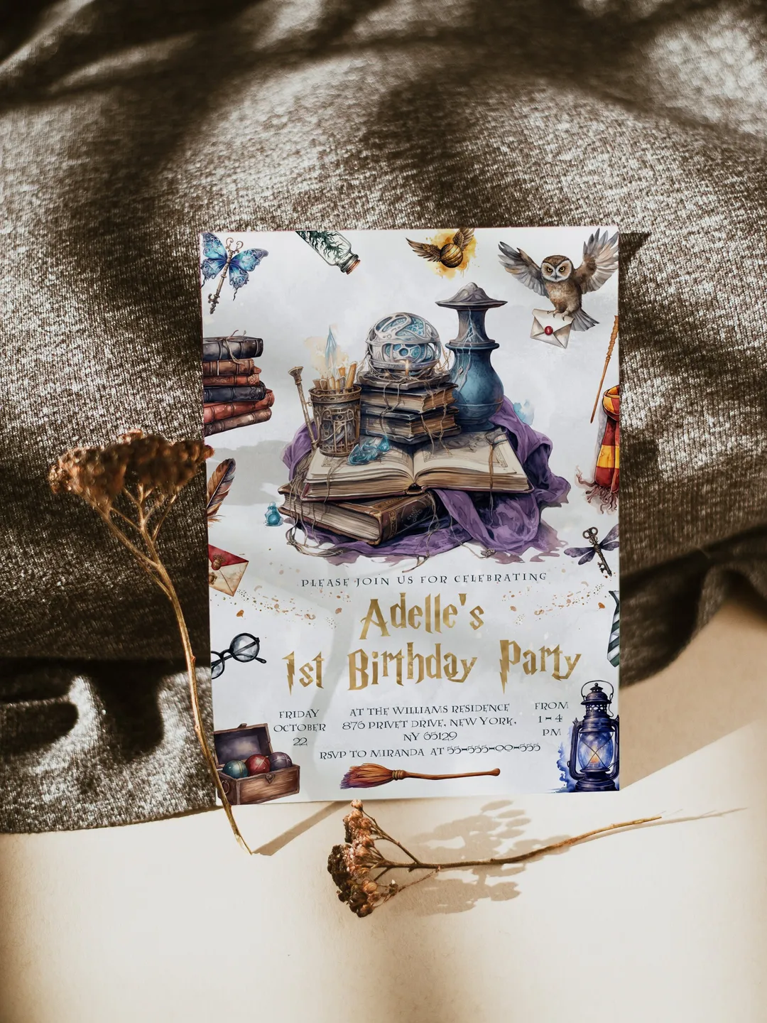 The Chosen One Invitation; Wizard Birthday Party; Magic School 1st Birthday Invitation Template; Editable Wizarding World Invitation;