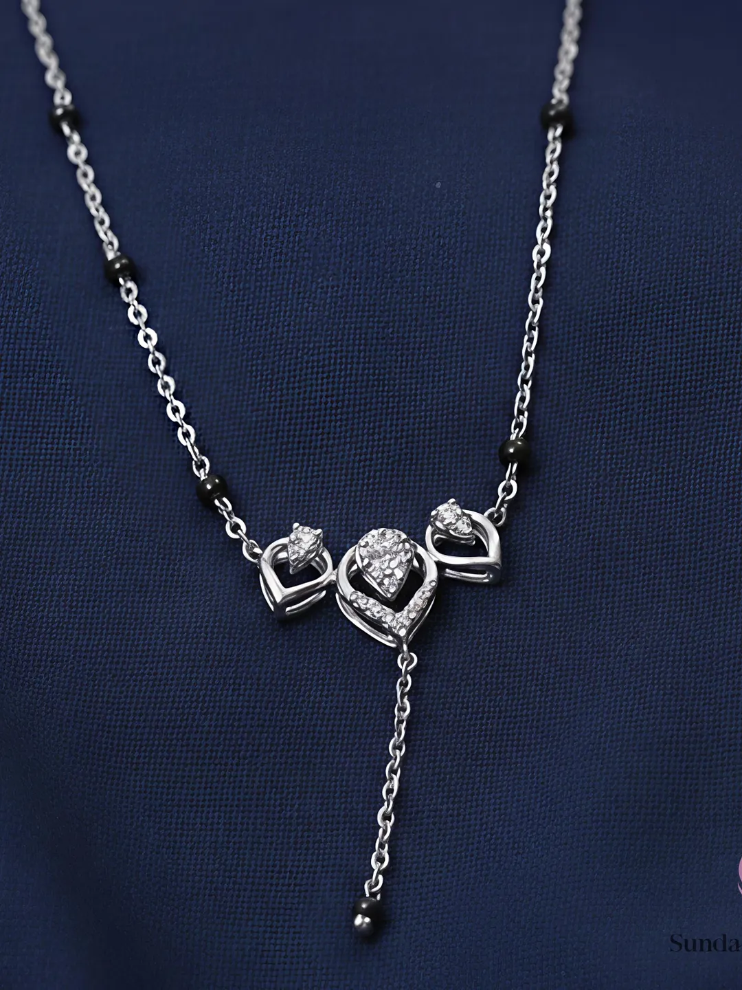 925 Sterling Silver Moissanite Mangalsutra, Lab Grown Diamond Modern Mangalsutra for Women, Handcrafted Bridal Black Beads Necklace