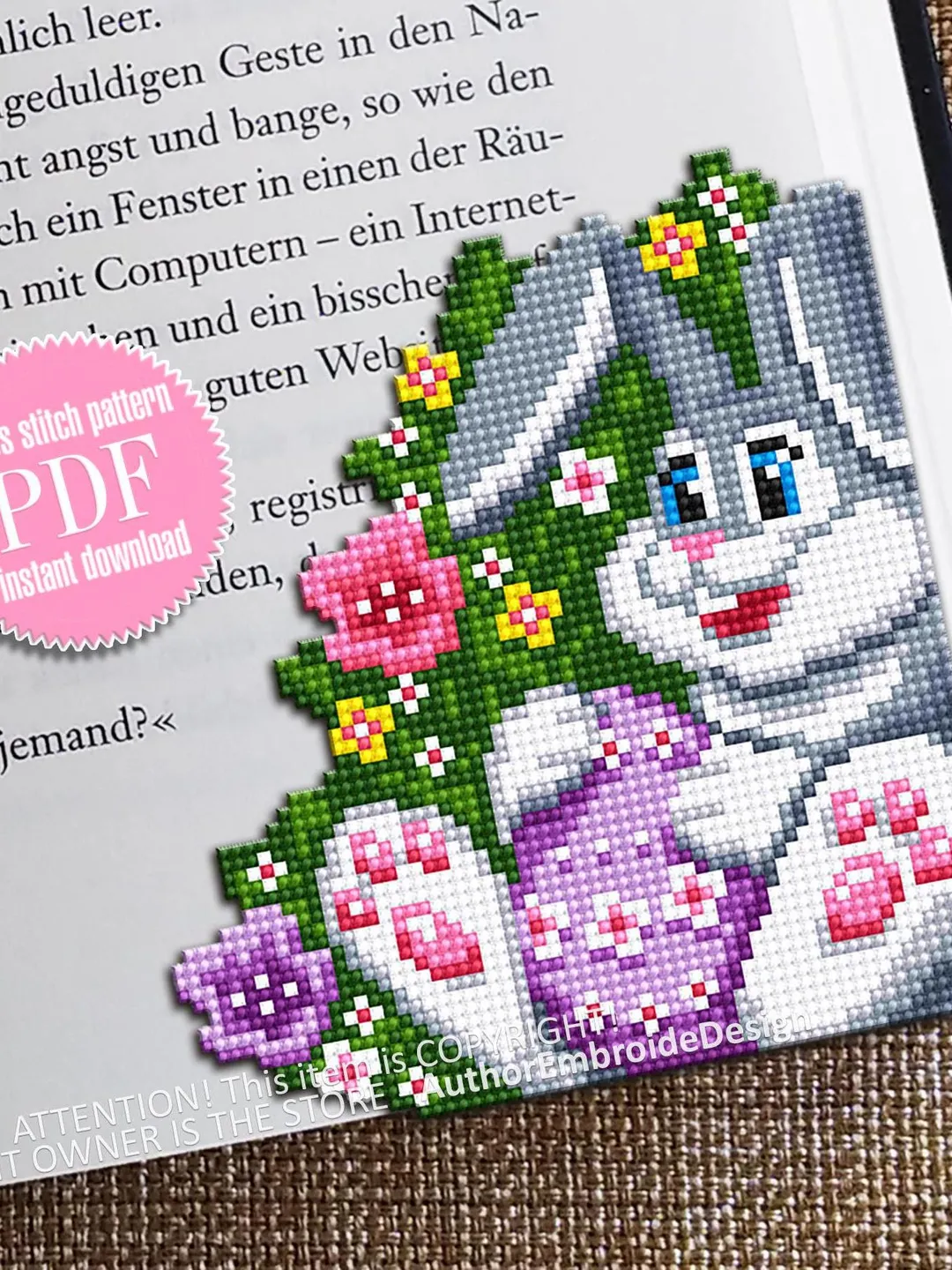 Easter Corner bookmark cross stitch pattern PDF download Easter bunny cross stitch chart, Spring bookmark pattern digital, Easter egg #B404