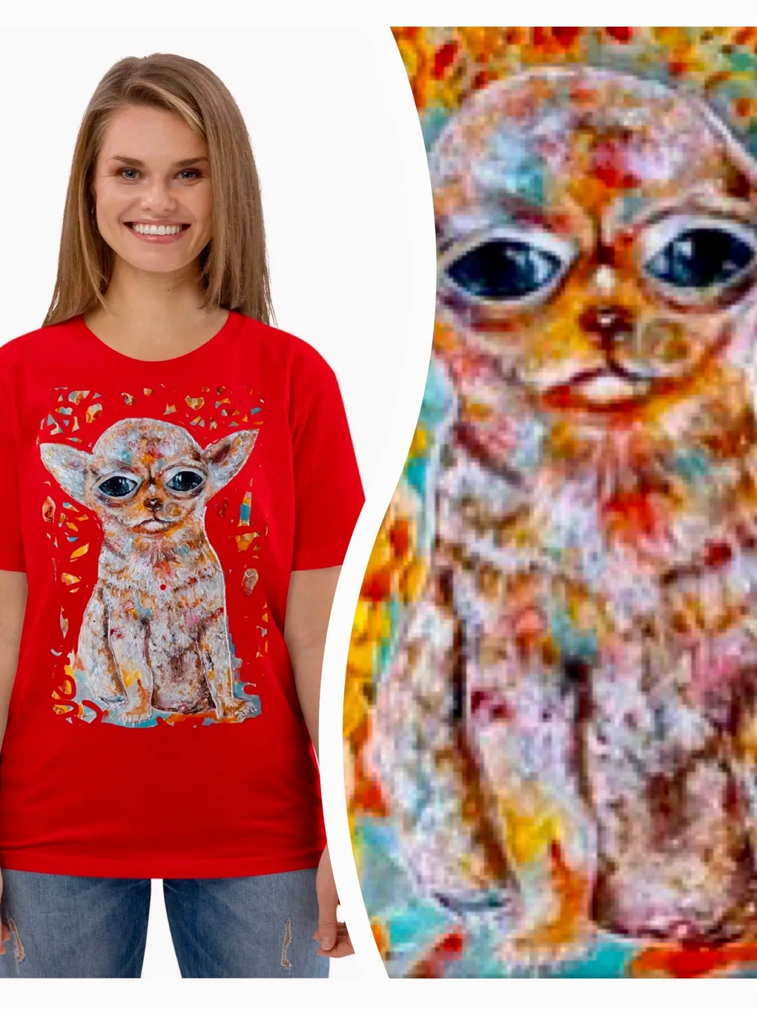 Chihuahua Unisex organic cotton t-shirt made with my original stained glass chihuahua painting,unique design t shirt,dog lover shirts,gift.