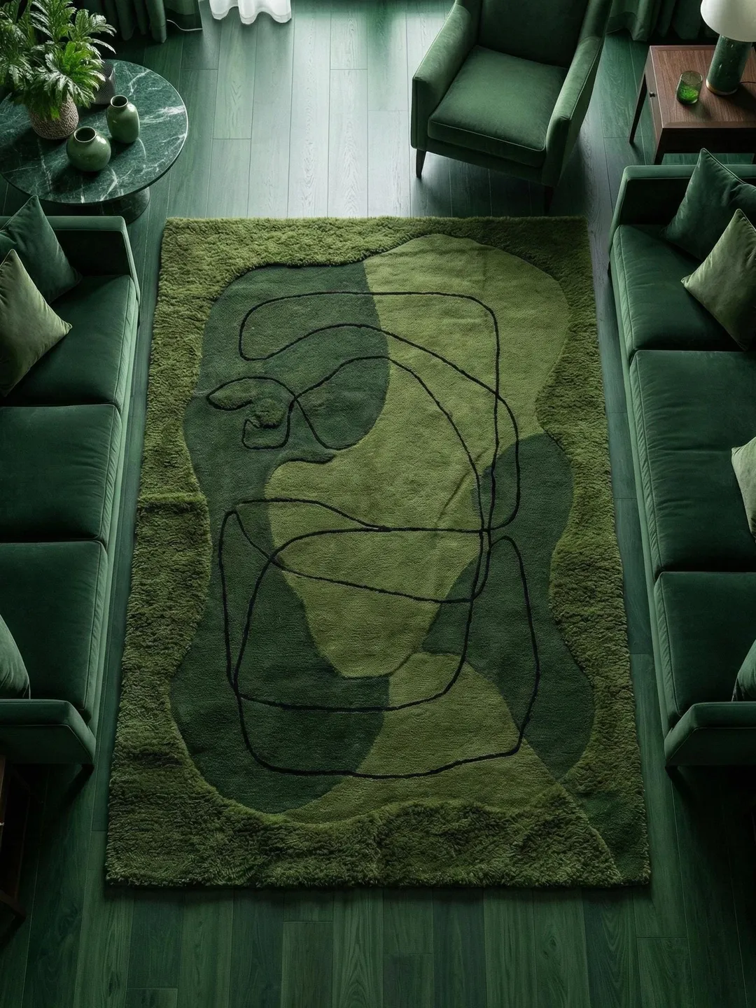 Hand Tufted Modern Ombre Blue Abstract Carpet with Organic Line Art ...