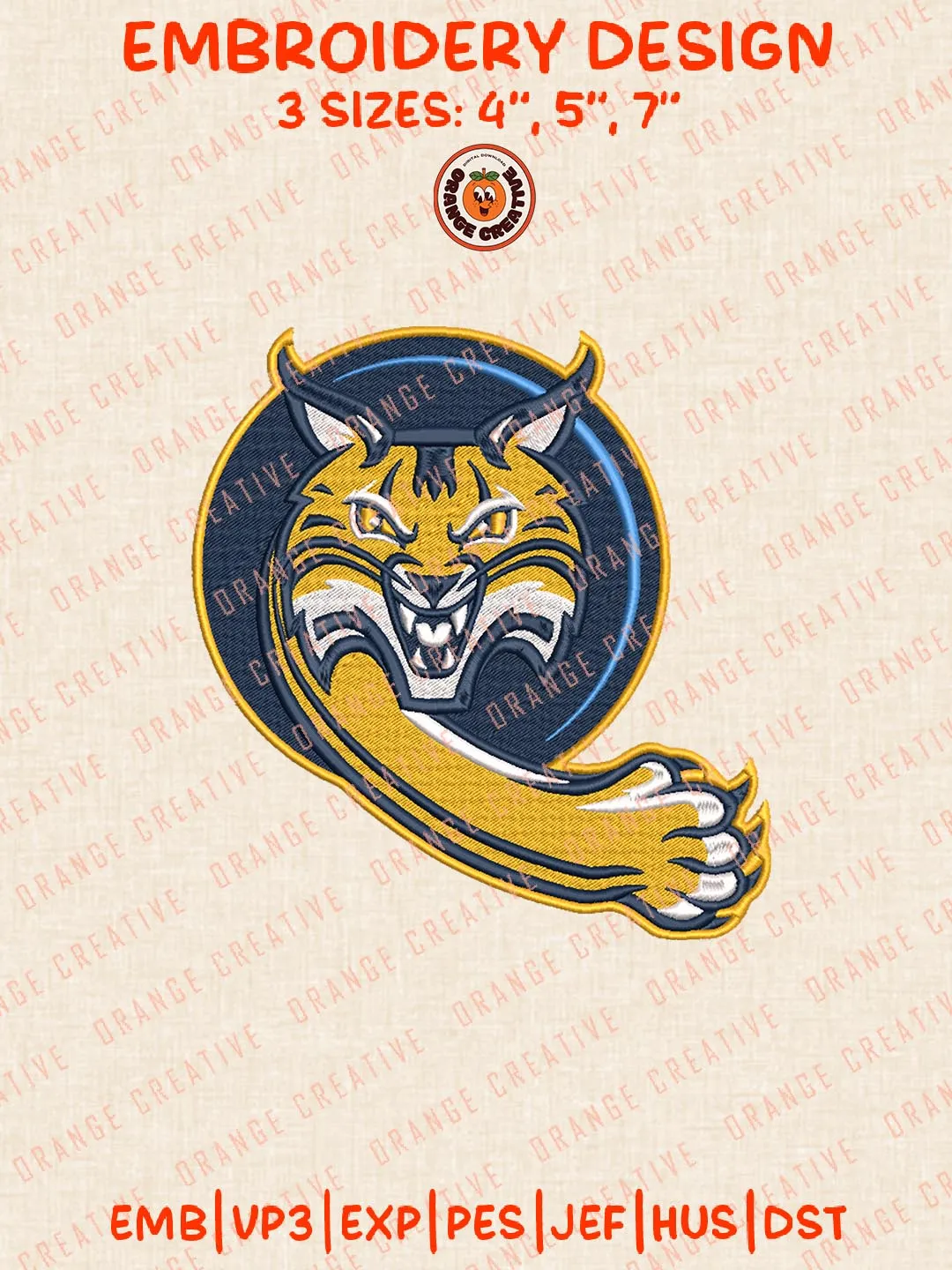 Quinnipiac Bobcats Logos Embroidery Design Files, NCAA Logos Embroidery Designs, Machine Embroidery Files, 4 Sizes, Custom Sizes, Instant Download