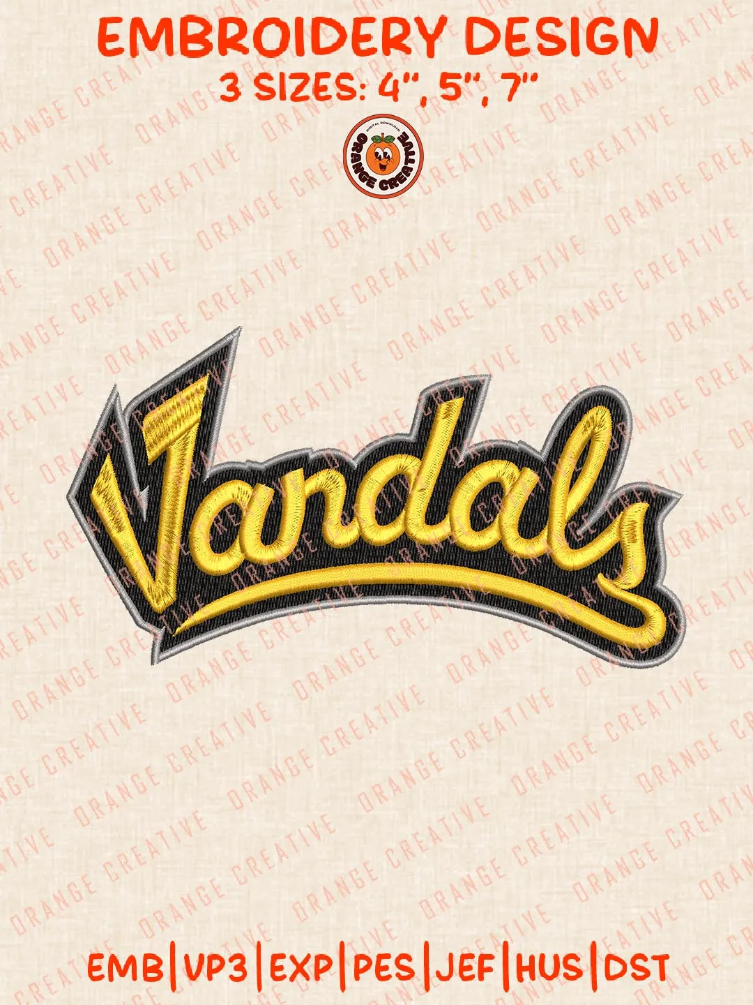 NCAA Vandals Text Embroidery Design, NCAA Idaho Vandals Team Logo Embroidery Design, Machine Embroidery Design File, 4 Sizes, Custom Size, Digital Download