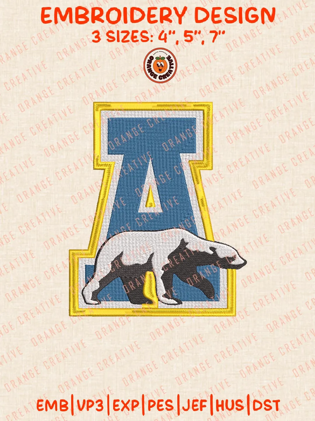 Alaska Nanooks NCAA Embroidery Design, NCAA Alaska Nanooks Team Logo Embroidery Design, Machine Embroidery Design File, 4 Sizes, Custom Size, Digital Download