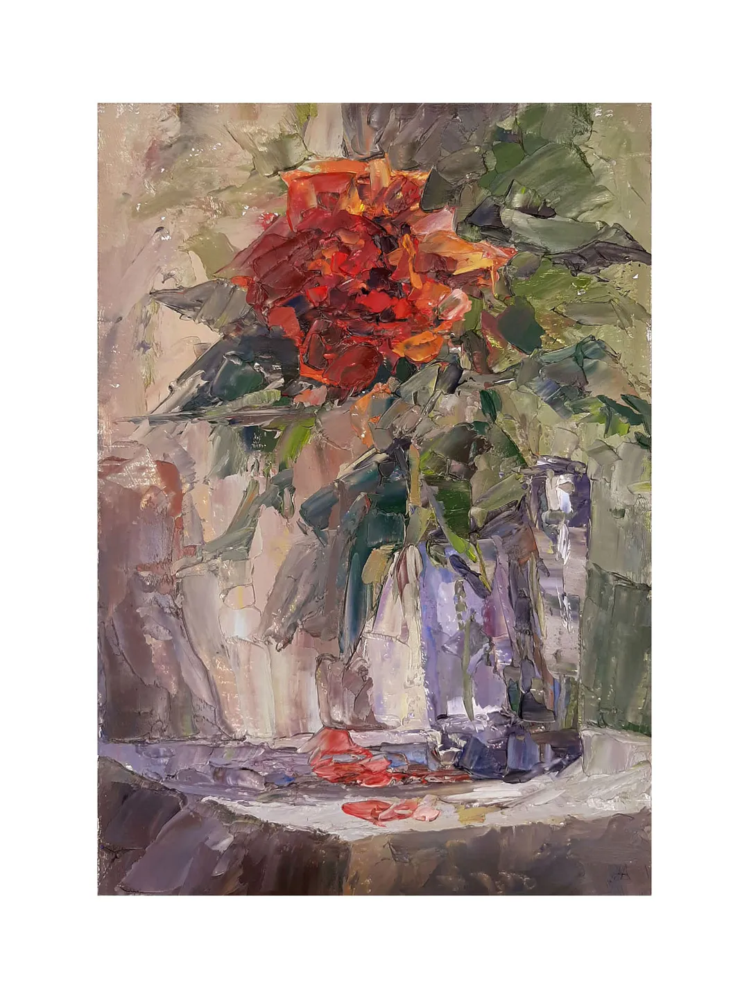 Red Rose PAINTING 8,5x5,7" ORIGINAL Flower Artwork Signed by artist Marina Chuchko Oil Painting Impressionist Hand Painted Art