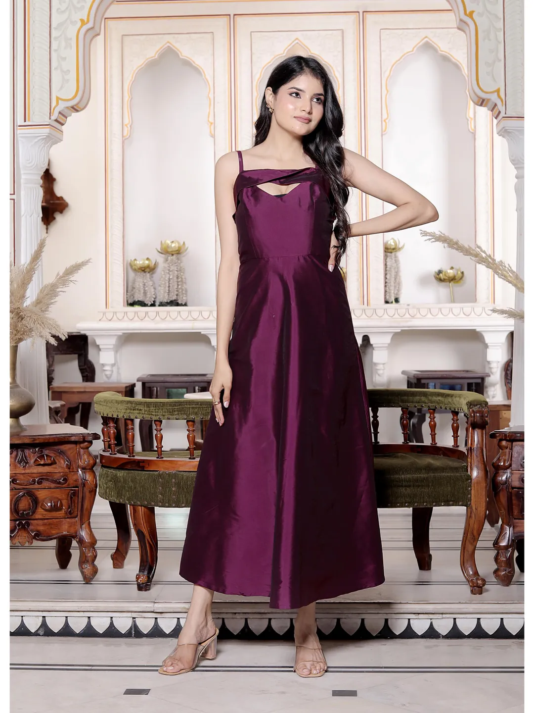 wine a line dress Simple Wine Red Straps A-Line Satin Long Prom Dress Formal Party Dress –  DSProm main image 1