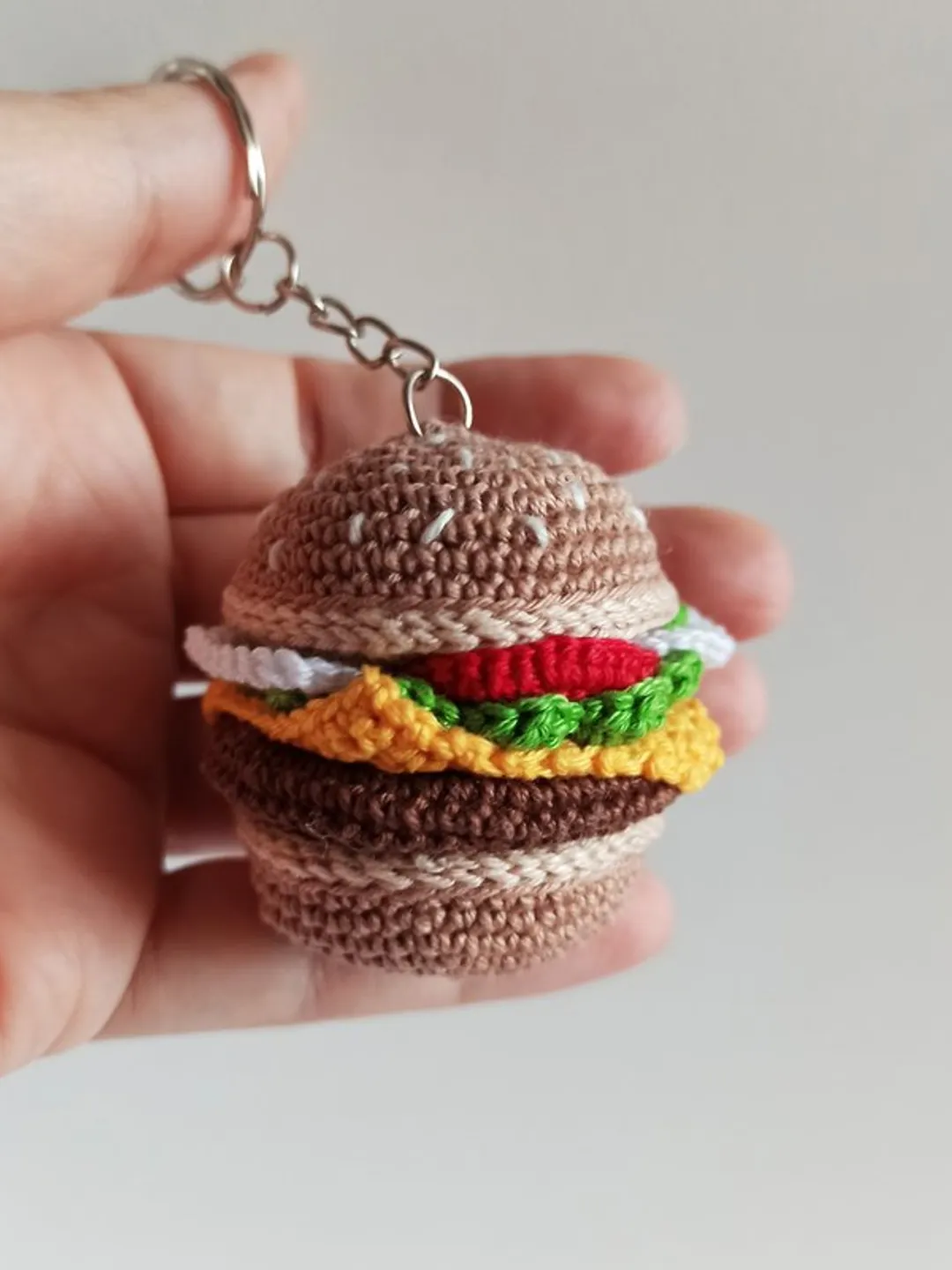Crochet keychain hamburger, crochet car accessories, cute bag charm,mini food