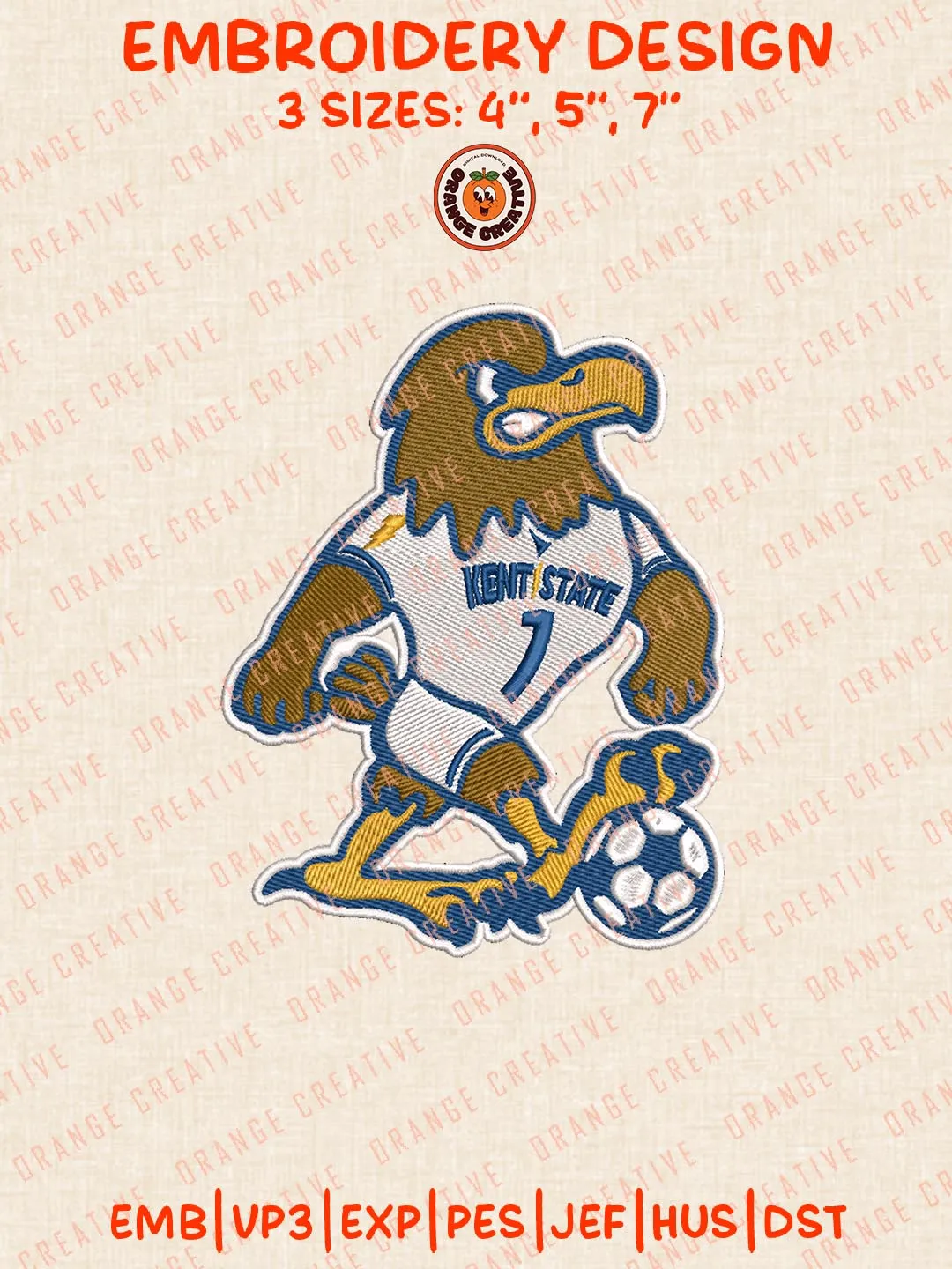 Kent State Golden Flashes Football Mascot Logo Embroidery Design Files, NCAA Logos Embroidery Designs, NCAA Machine Embroidery Files, 3 Sizes, Custom Sizes, Digital Files