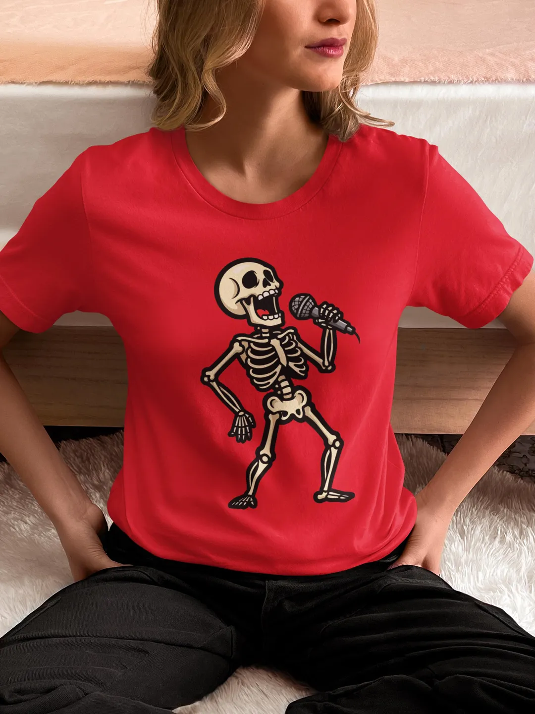 Funny Halloween Skeleton Music T-Shirt, Rock Band Skull Tee