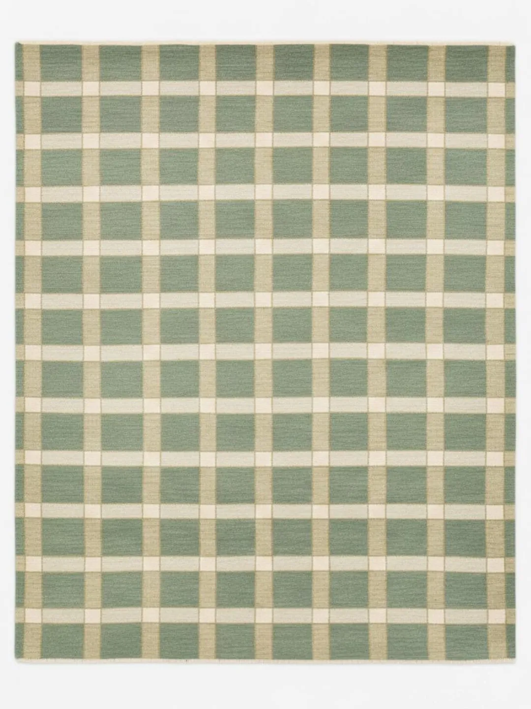Hand Knotted Wool Rug | Neutral Plaid Check Area Rug