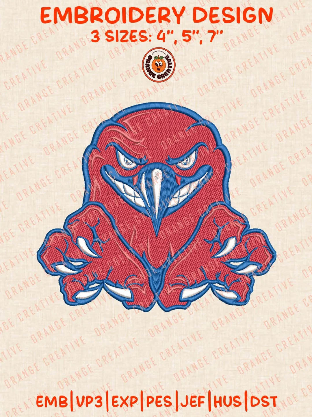 UMass Lowell River Hawks Mascot Embroidery Design Files, NCAA Logos Embroidery Designs, NCAA Machine Embroidery Files, 3 Sizes, Custom Sizes, Instant Download