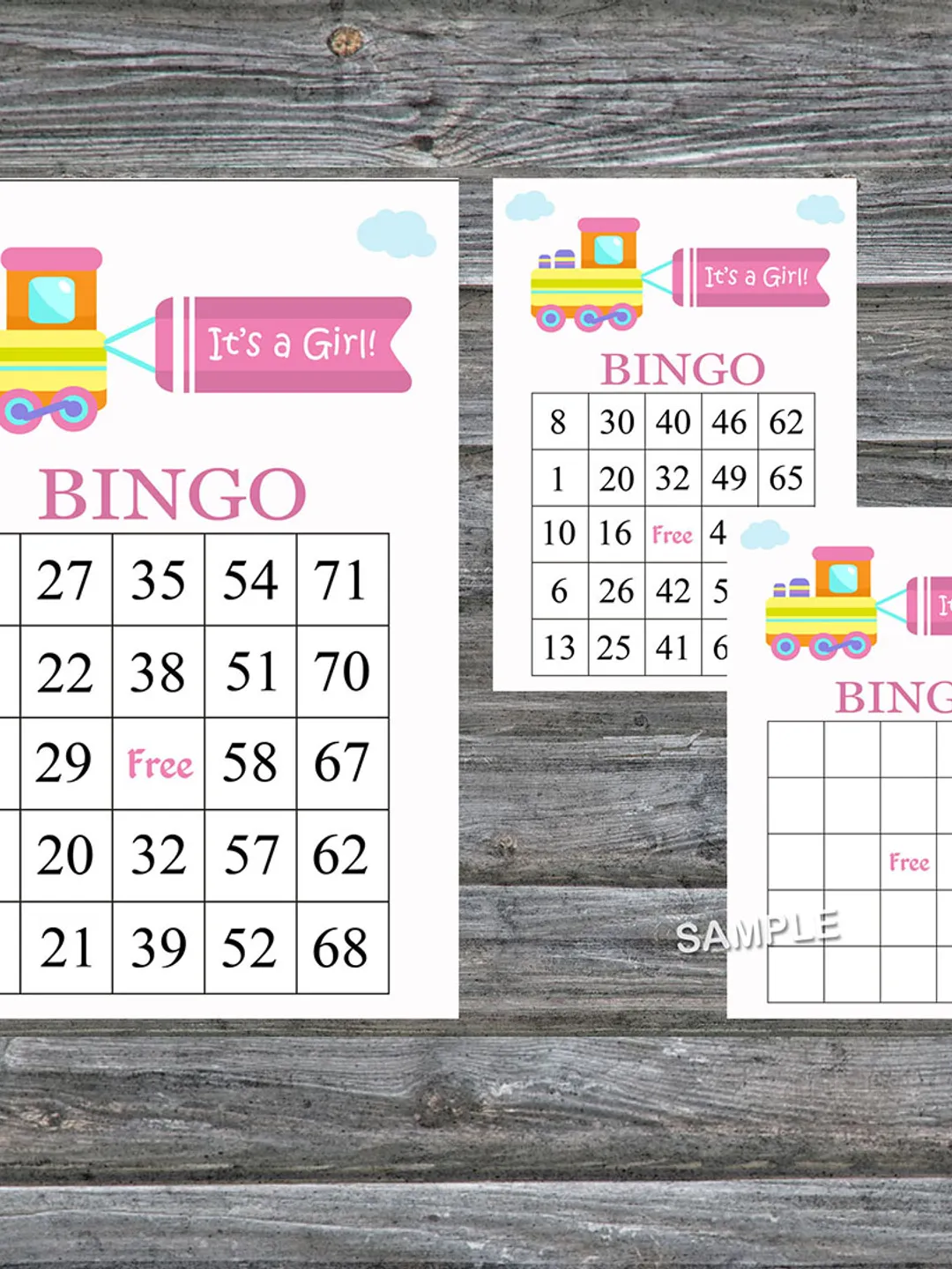 It's a girl bingo cards,Toy Train bingo game,Toy Train printable bingo cards,60 Bingo Cards,INSTANT DOWNLOAD--225