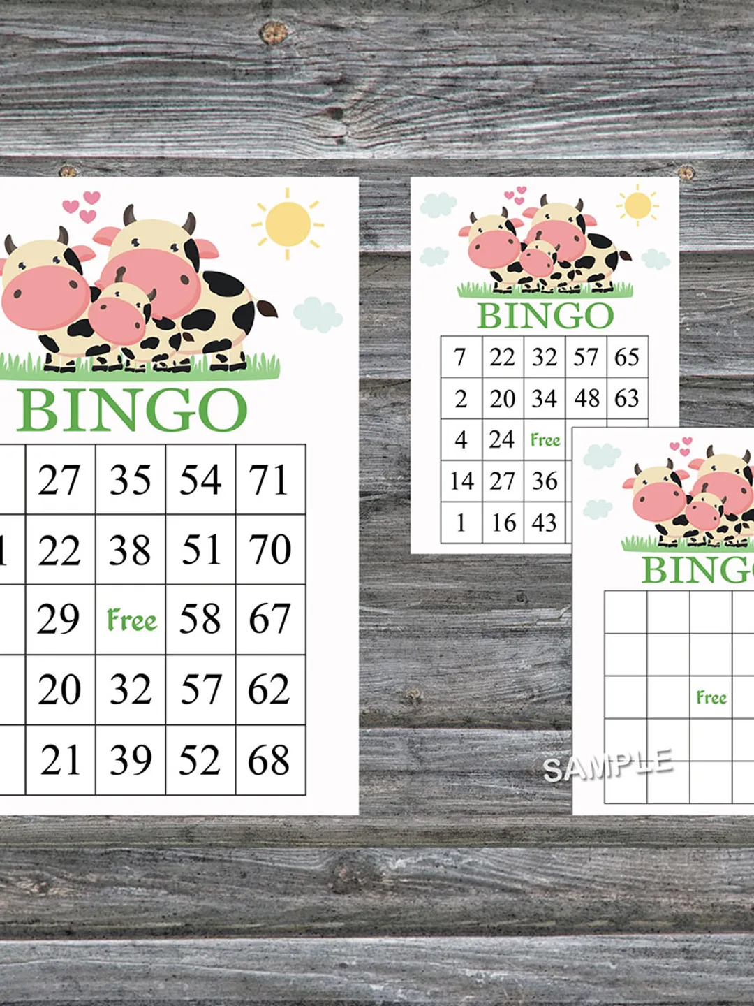Cow bingo cards,Cow bingo game,Farm animals printable bingo cards,60 Bingo Cards,INSTANT DOWNLOAD--296