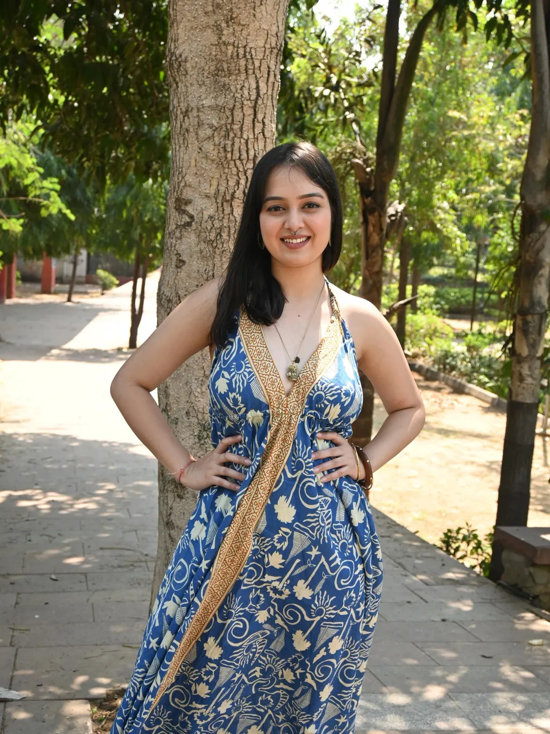 beach dress indian Pure Cotton Long Maxi Dress Indian Block Print Colourful Summer Earthy Elegant Comfy Daywear Beach Outfit Ocean Blue Turquoise