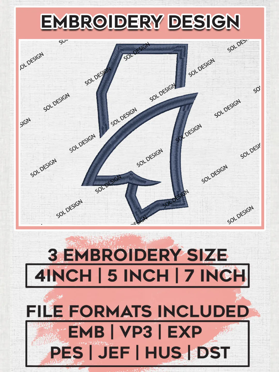 NCAA Ole Miss Rebels Team Map Logo Embroidery Design Files, NCAA Ole Miss Rebels Machine Embroidery, NCAA Teams, 3 sizes, NCAA Machine embroidery designs, Digital Download