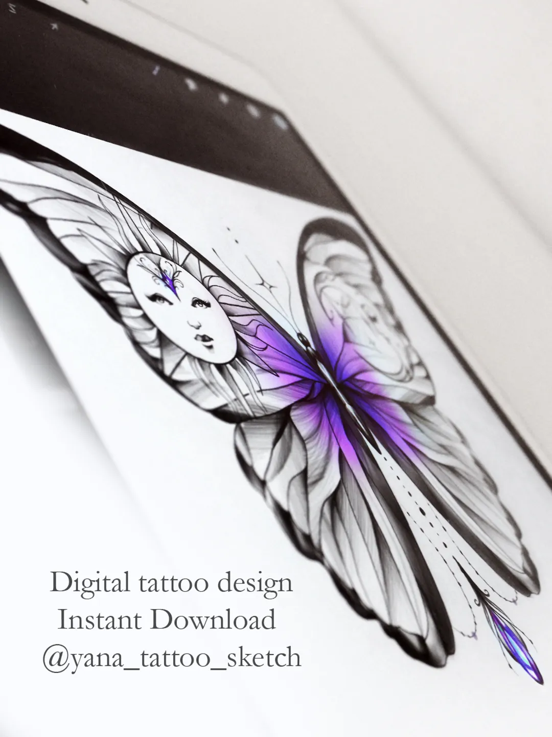 Mermaid Tattoo Design Moon Mermaid Tattoo Idea Drawing Fine Line, Instant  download PDF, JPG, PNG, image size:1080x1440