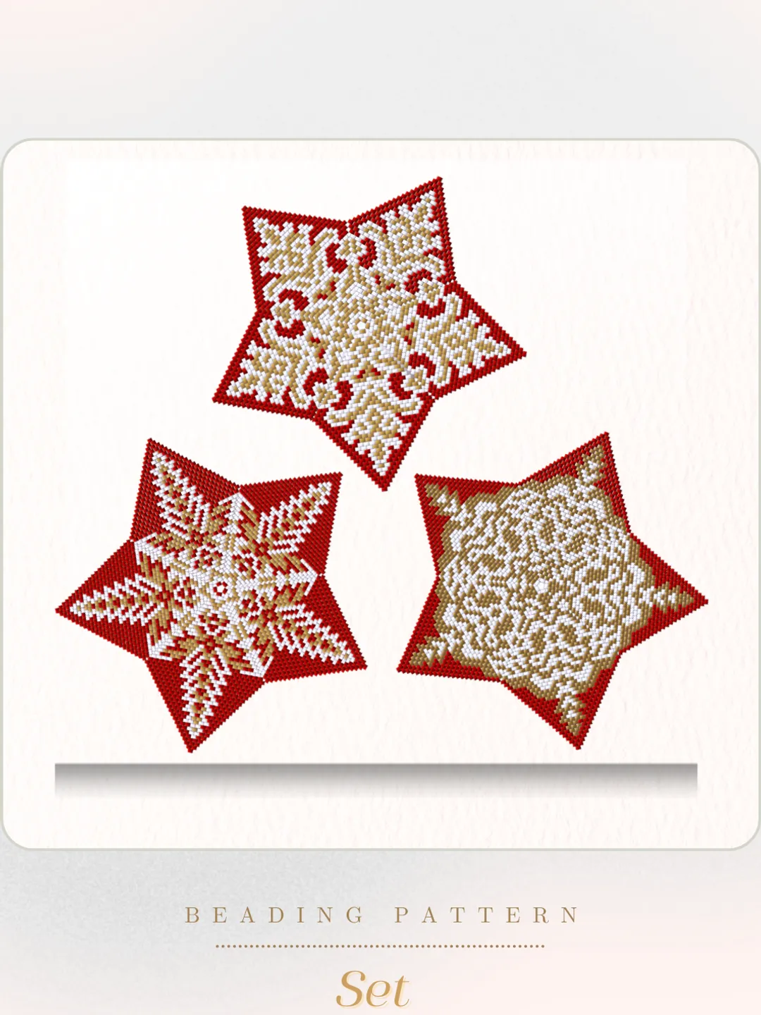Set of 3 Beaded Star Snowflakes, Peyote Star Beading Pattern, Peyote Stitch, Seed Bead Christmas Ornament