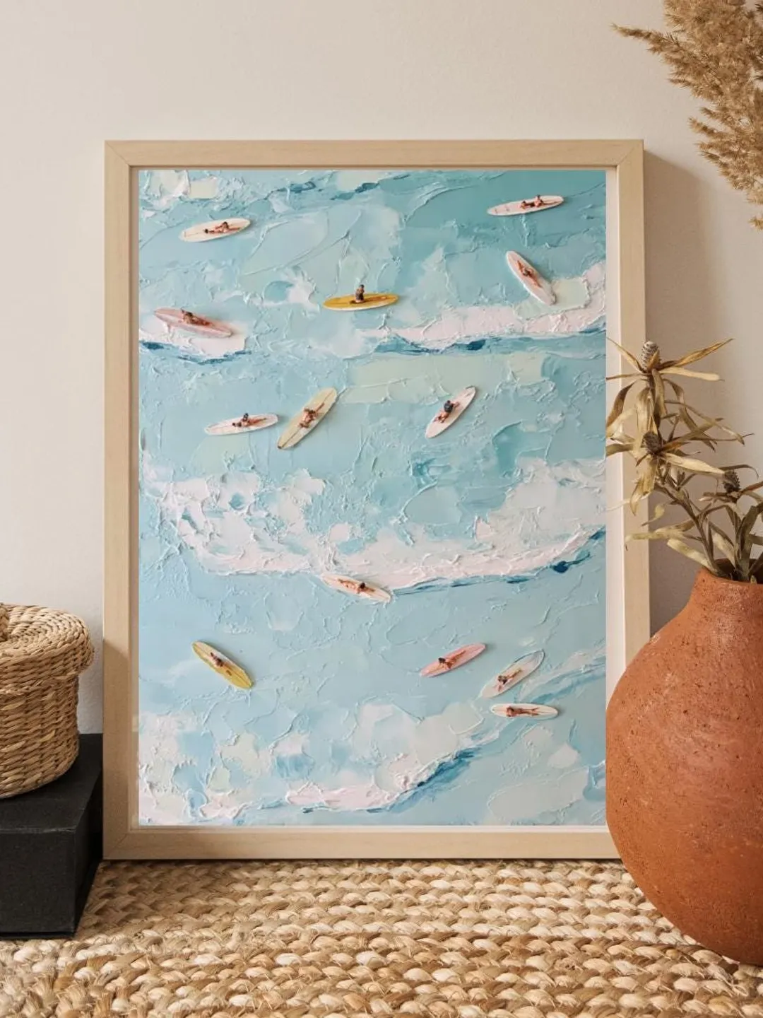 Ocean Printed Aerial Surfers Beach Print -Abstract Coastal Wall Art -Ocean View ...