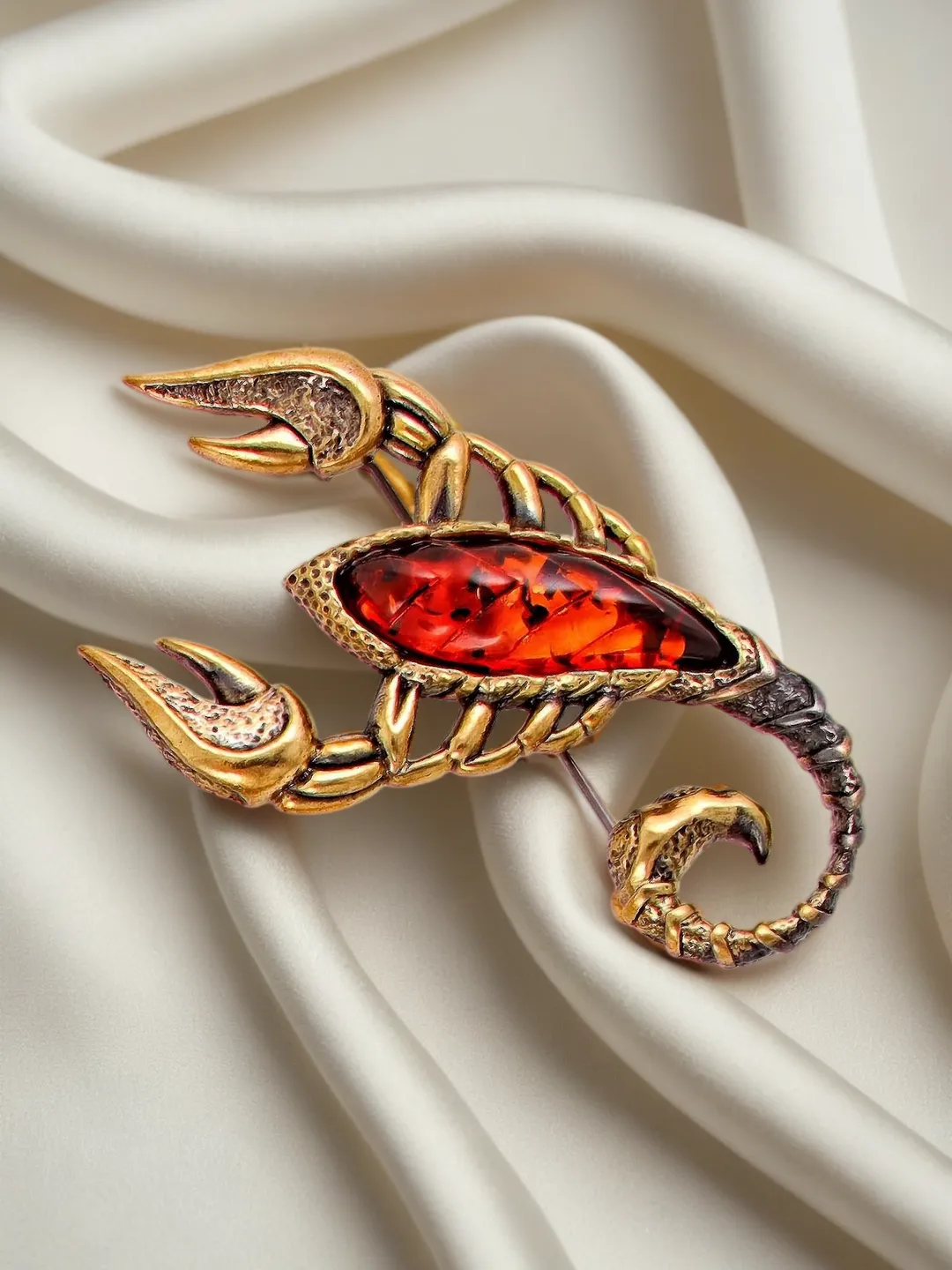 Amber scorpion brooch Egyptian scorpion jewelry christmas gift for men women Insect brooch red brooch gold brass