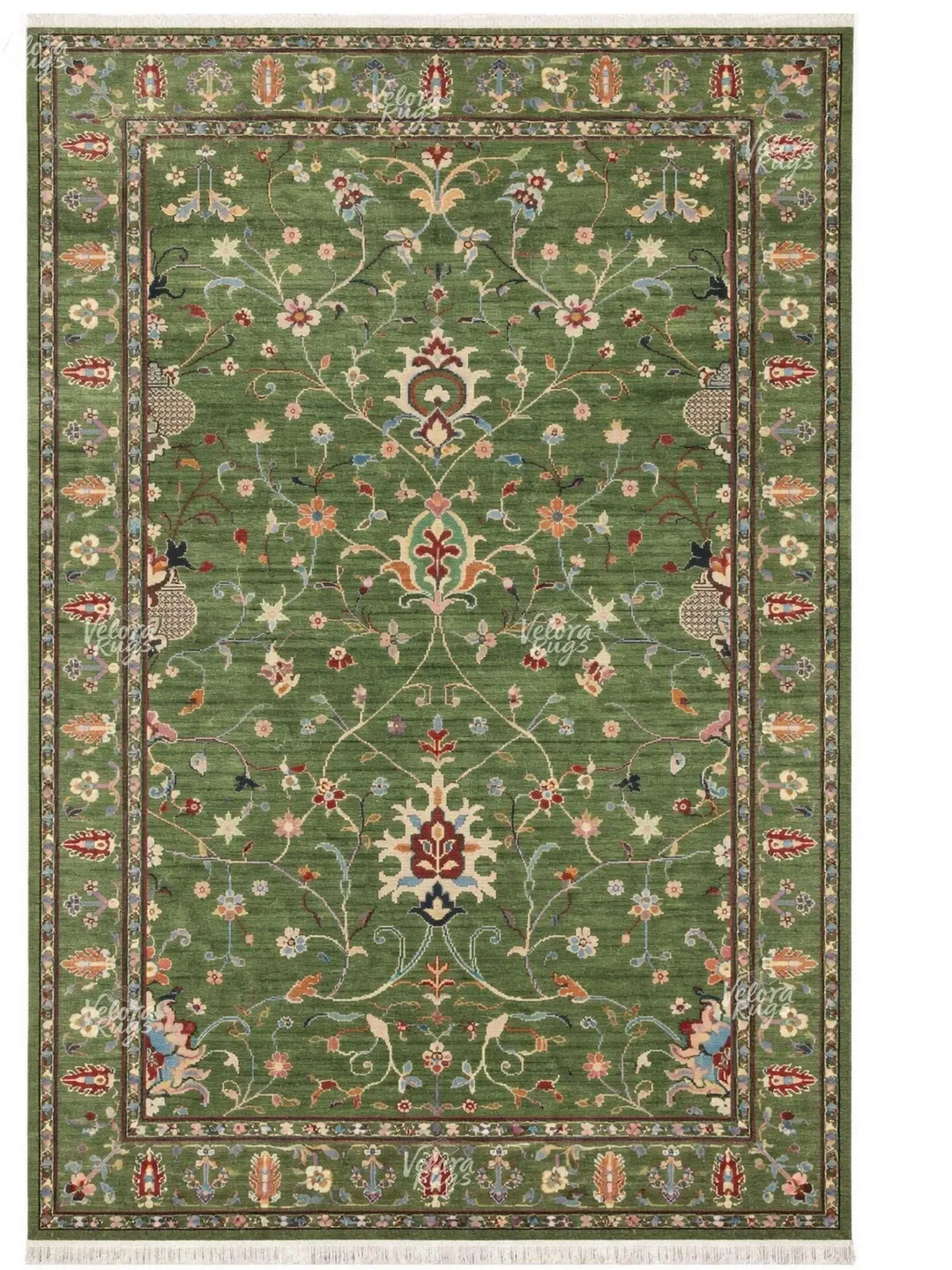 Elegant Green Hand-Knotted Oushak Rug – Modern Persian Style Wool Carpet for Living Room | Antique style Contemporary rug | Custom Sizes