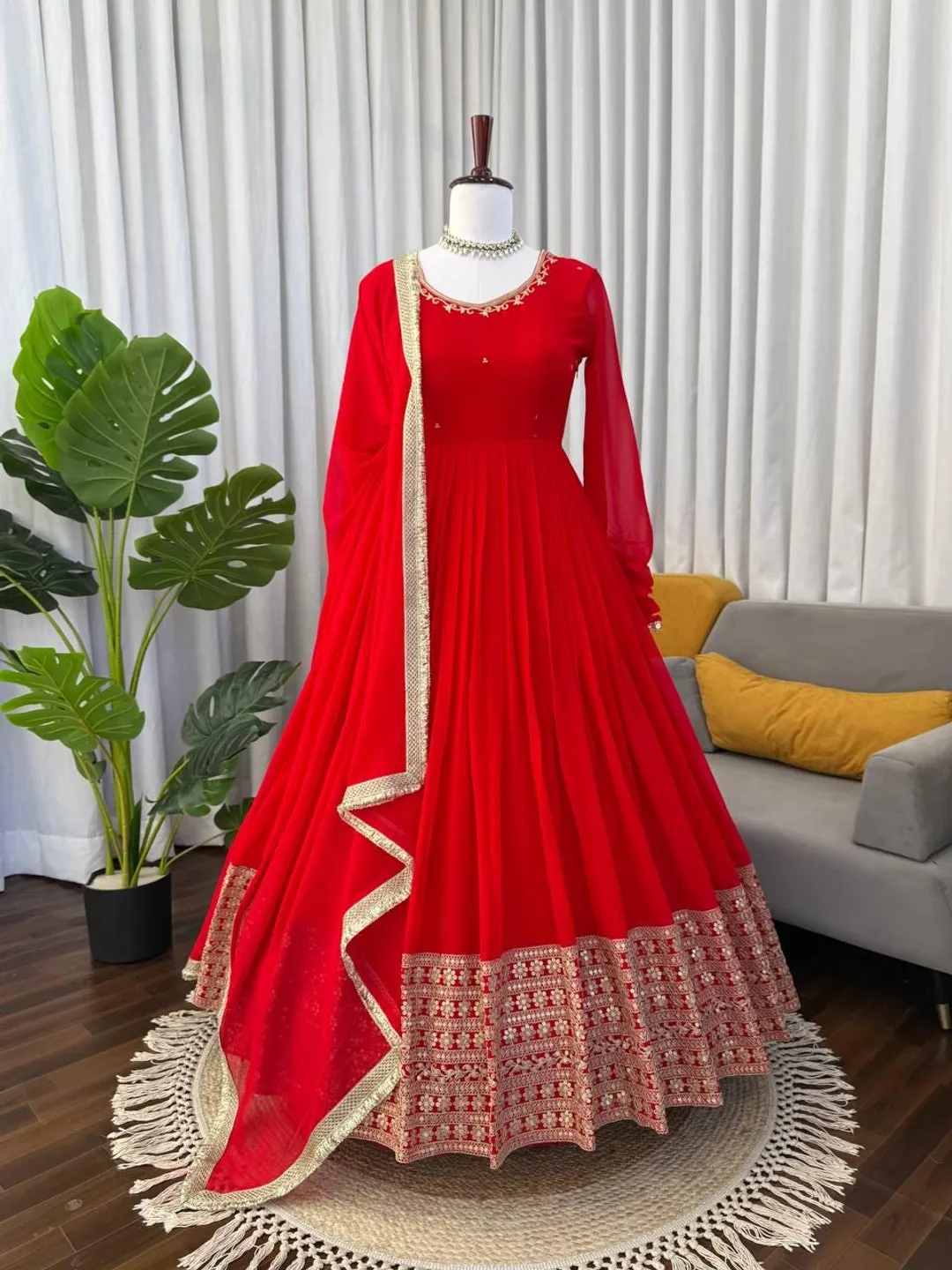 heavy flared anarkali dress Red Women Rayon Anarkali Wedding Gown For Women Party Wear With Heavy –  befashionate main image 0