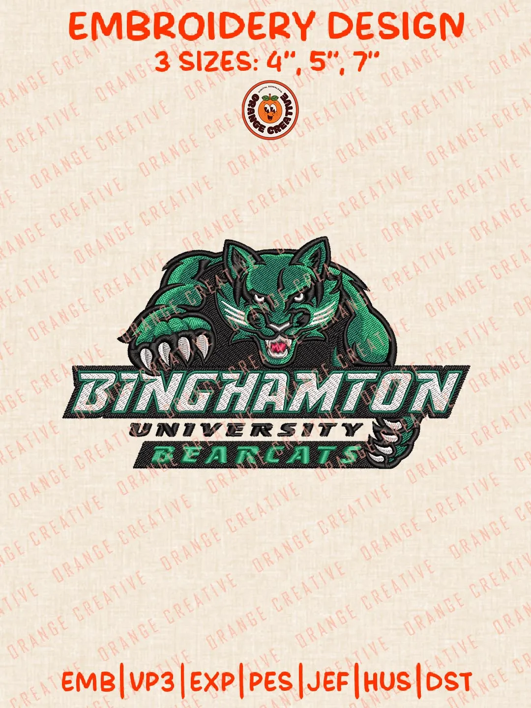 Binghamton Bearcats NCAA Logos Embroidery Design Files, NCAA Logos Embroidery Designs, Machine Embroidery Files, 4 Sizes, Custom Sizes