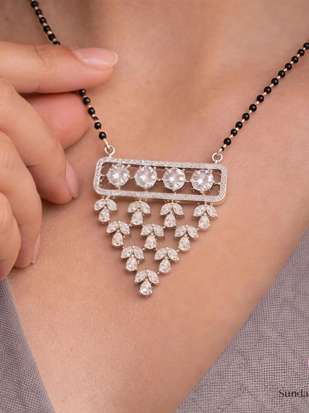 Diamond Drop Mangalsutra Necklace, Moissanite / Lab Grown Diamond Mangalsutra, 925 Sterling Silver Bridal Mangalsutra, Wedding Mangalsutra