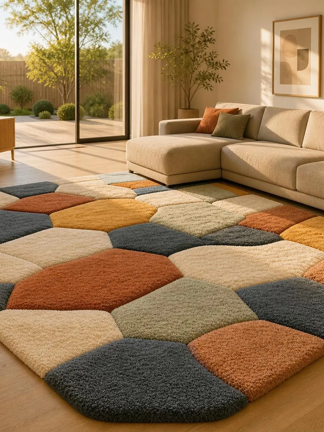 Handmade Wool Patchwork Area Rug, Geometric Abstract Living Room Carpet